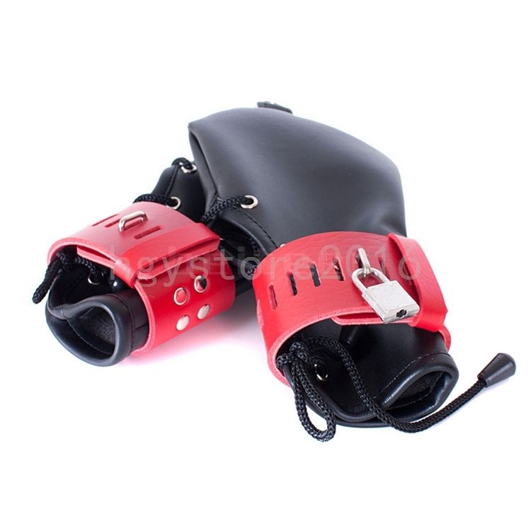 Bondage Dog Palm Gloves Restraint Lockable Mittens Handcuff Wrist Cuffs Cosplay Roleplay #R56