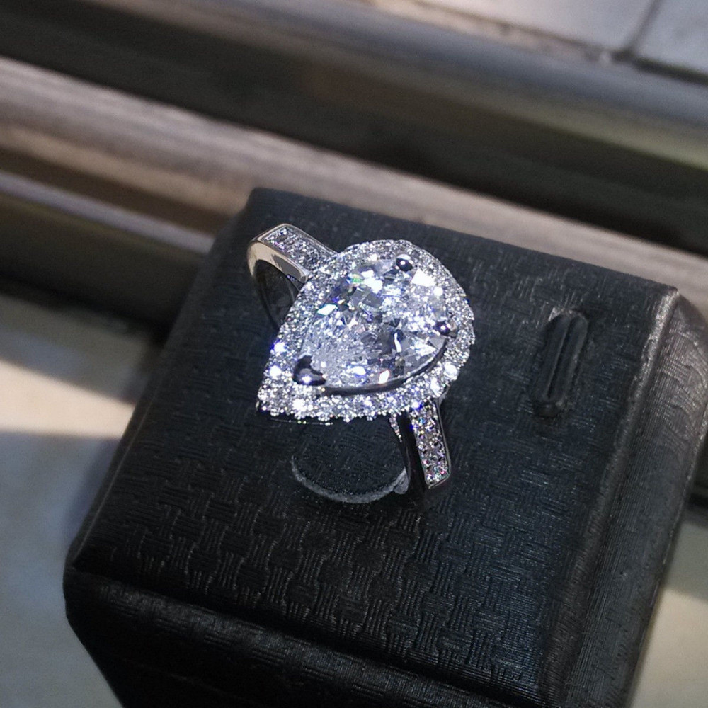 Whole Professional New Arrivals Luxury Jewelry 925 Sterling Silver Pear Cut White Topaz CZ Diamond Wedding Heart Band Ring For