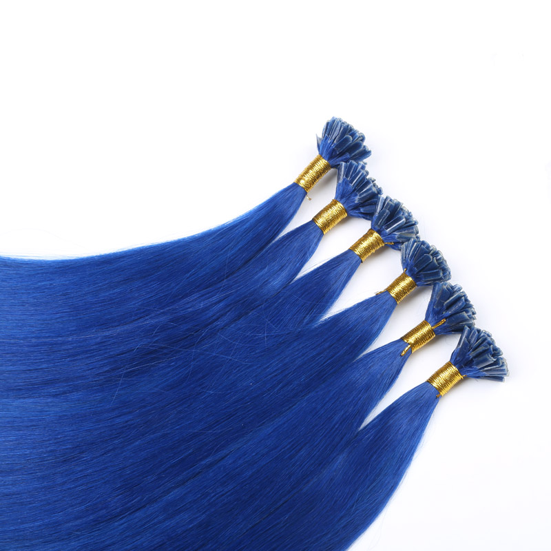 U Nail Shaped Tip Remy Human Hair Extensions Color Blue Pre Bonded Fusion 50 Strands 1g/Strand Nail U Tip Hair Extension
