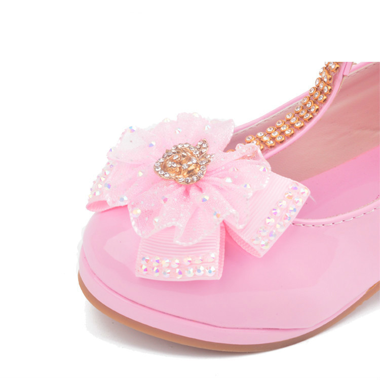 On Sale Children Party Leather Shoes Toddler Girls PU Low Heel Lace Flower Kids Shoes For Girls Single Shoes Dance Dress Shoe White Pink
