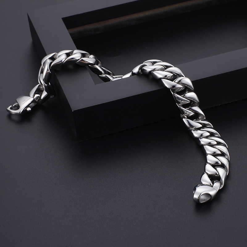 23cm 9 inch 12mm GoldPlated Chain Bracelet Fashion Stainless Steel Cuban curb Link Chain Bangle Women Mens Jewlery