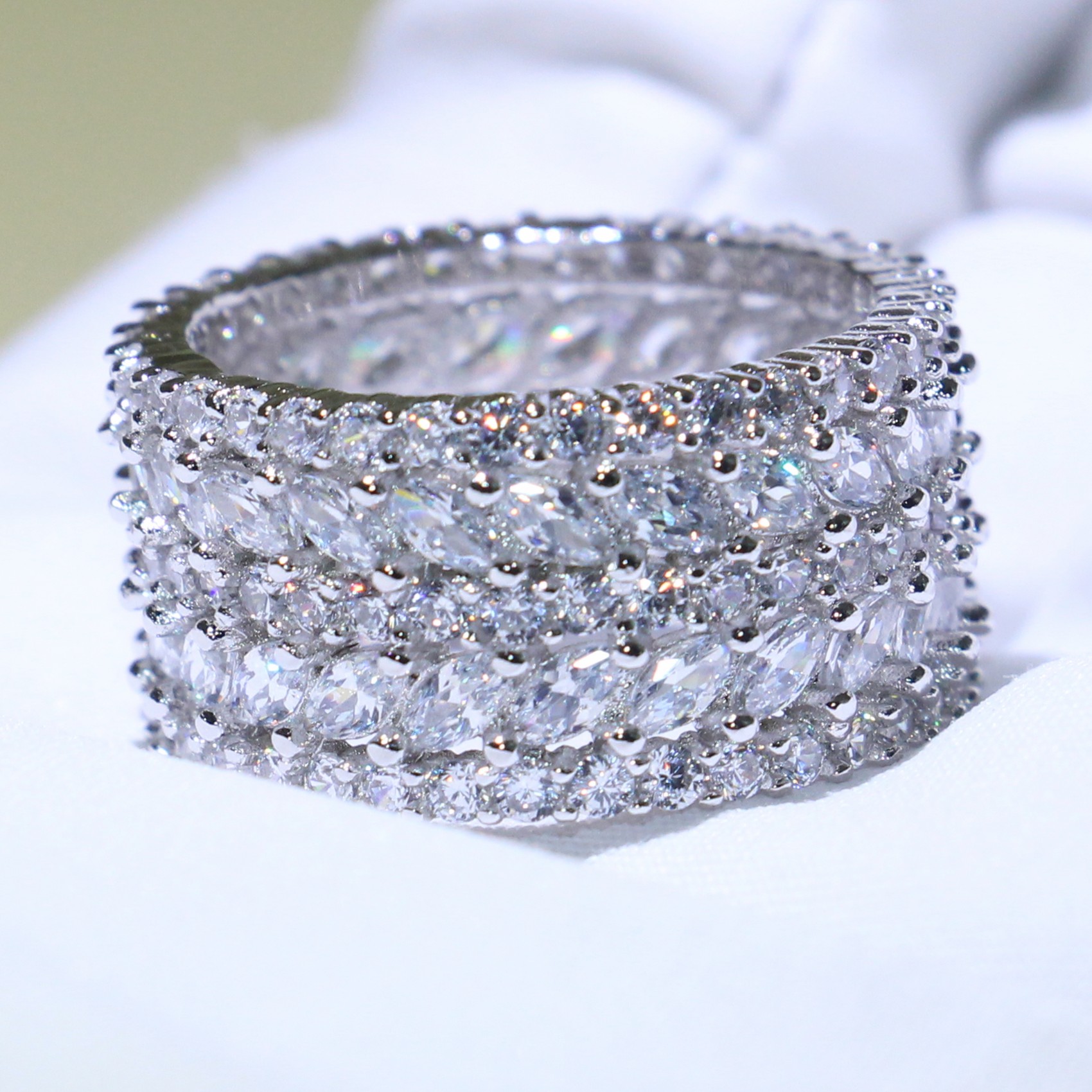 Sterg Sier Marquise CZ 5 Rows Wedding Rings for Women