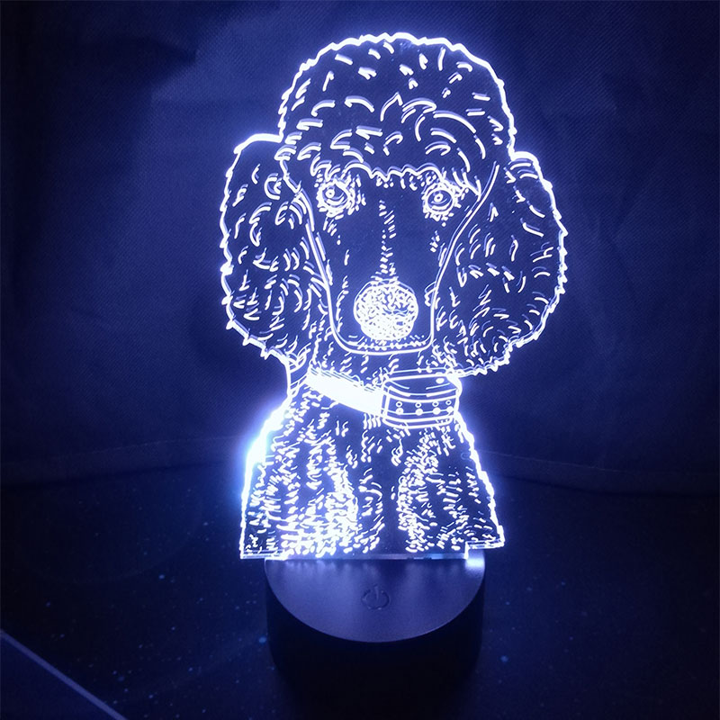 Cute Poodle Moulding Dog 3D Table Lamp Acrylic Panel USB Cable 7 Colors Change Touch Night Light Home Decor Kids Christmas Gift