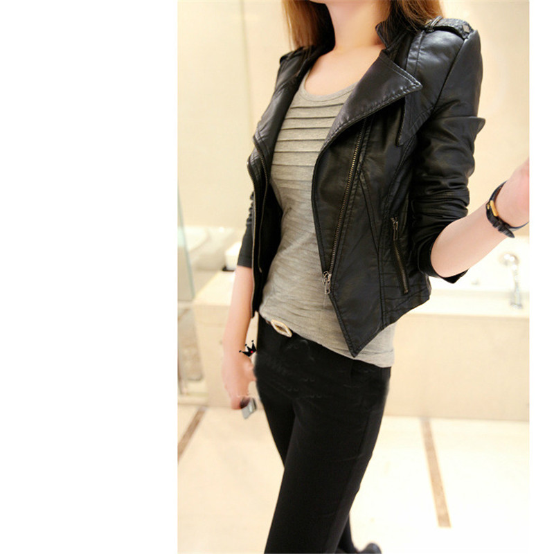 Wholesale- 2017 Autumn Fashion New Street Women's Short Washed PU Leather Jacket Zipper Bright Colors New Ladies Basic Jackets Good Quality