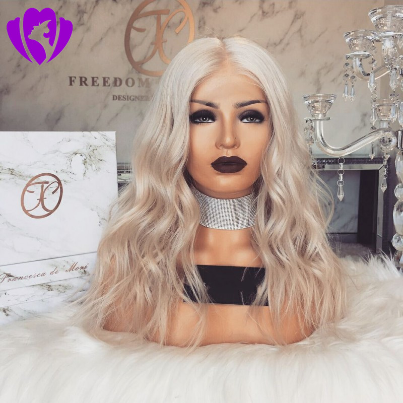 Beauty bob style short wig Blonde Ombre Synthetic Soft Lace Front Wig Water Wave 16'' Shoulder Length Heat Resistant Fiber Two Tone Hair