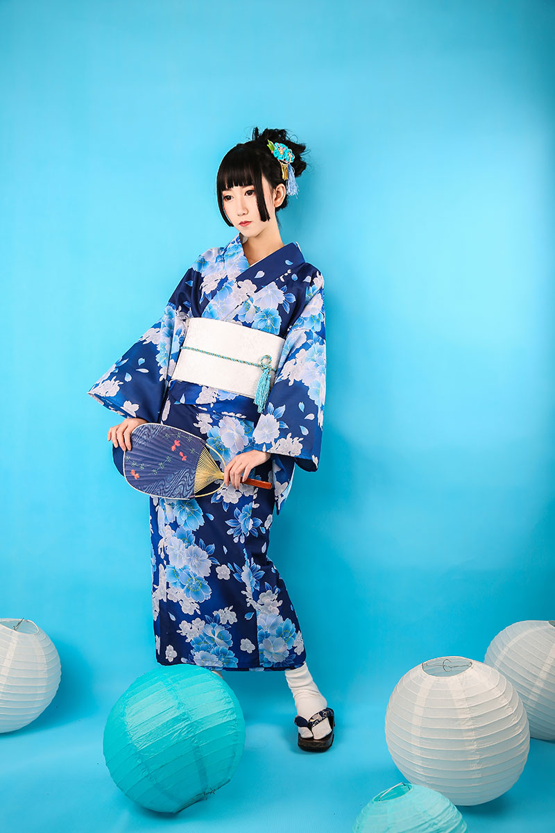 Japanese Standard kimono bathrobe suits traditional summer sacrifice Dress Lady Linen formal modified version kimono Beige Blue