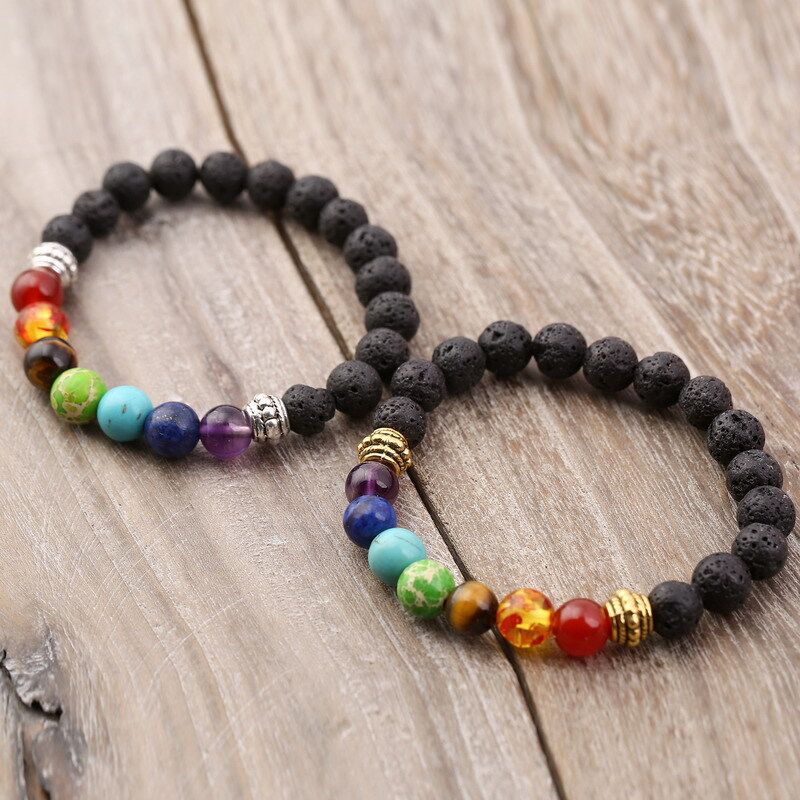 Men's Seven Color Energy Stone Adjustable Bracelets Women's Natural Volcanic Stone Tiger Eye Adjustable Woven Yoga Health Bracelet