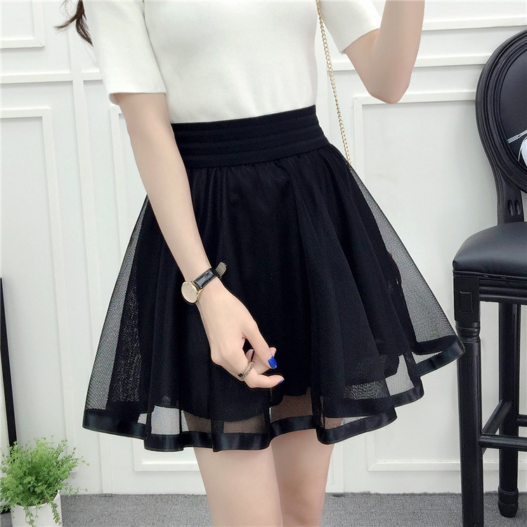 Women Embroidery Beading Skirt Sexy Saia Short Skater Mini Skirts Ladies Black Pleated Tutu Skirt Faldas Jupe Ball Gown Skirt S916