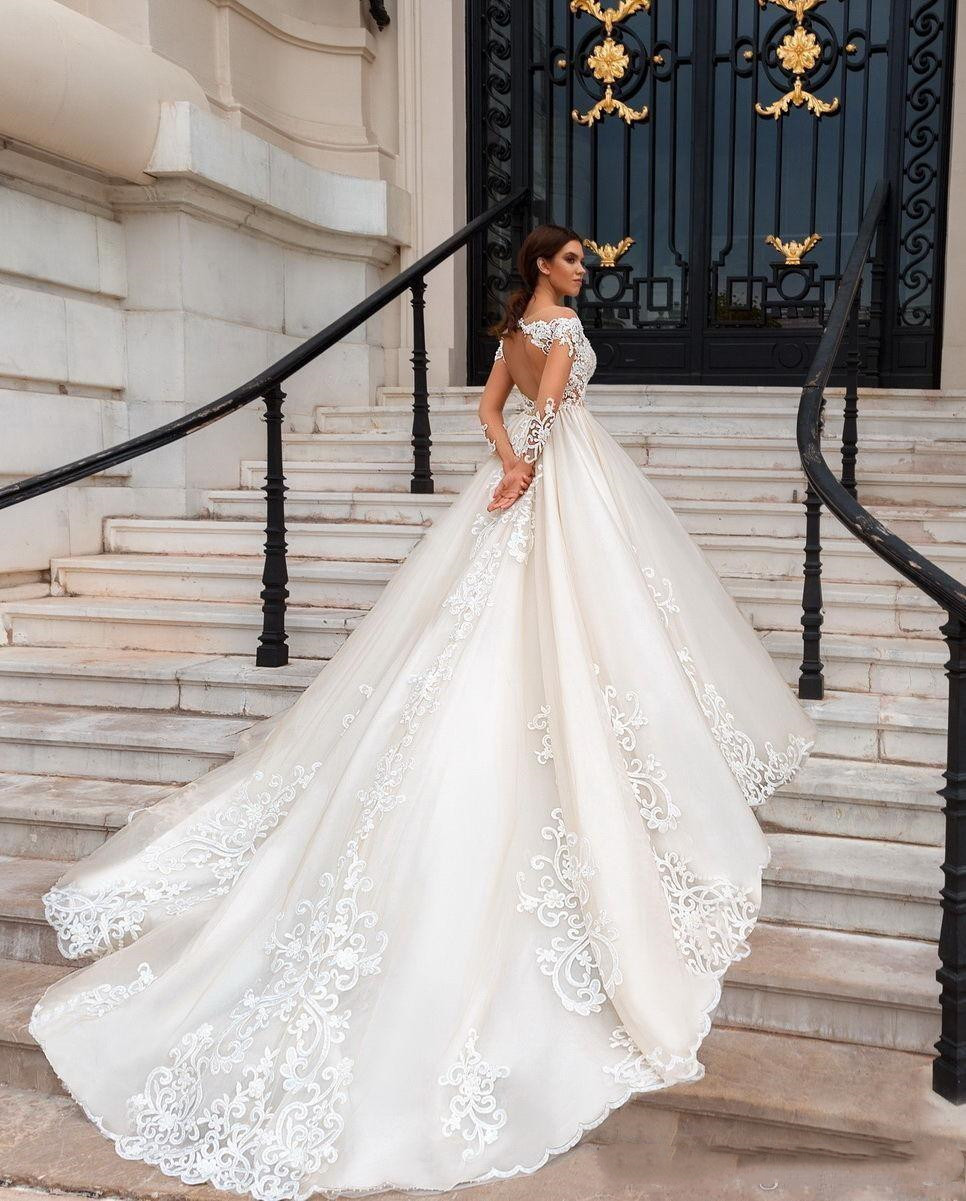 Vintage Long Sleeve A e Wedding Dresses Bridal Gowns Sheer Necke Illusion Lace Appliques Court Train Vestidos De Novia Arabic Bride Dress