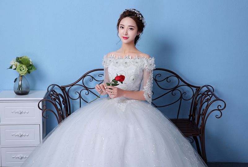 Real Photo Gold Embroidery Short Lace Red Wedding Dress 2018 Boat Neck Vintage Bridal Gowns Vestido De Noiva Frock