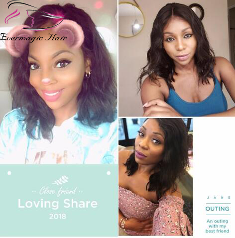 Evermagic 13x6 Short Bob Lace Front Wigs Human Hair Natural Wave Indian Non-remy Natural Black Pre Plucked Bleached Knots For Women