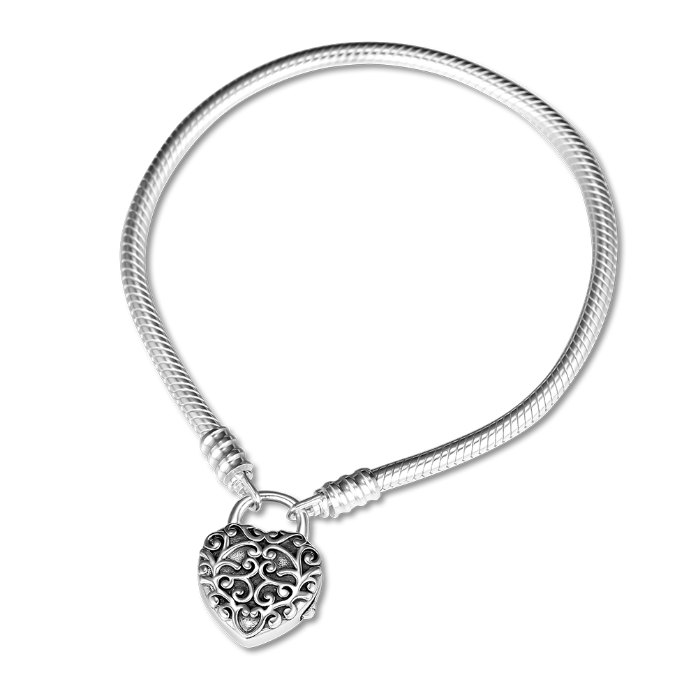 2018 Mère Jour 925 bijoux en argent sterling lisse Argent Padlock Regal Coeur Bracelet Bijoux Convient pour les femmes Faire Pandora Bracelet
