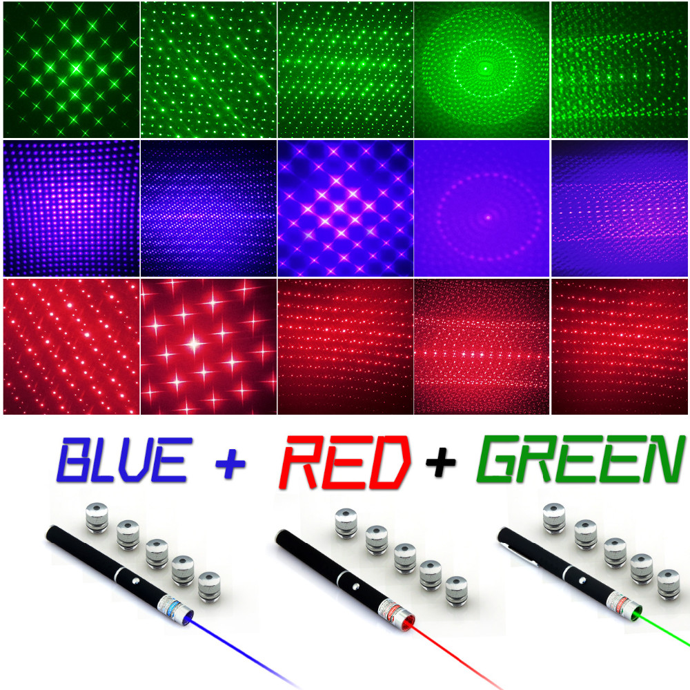 New Arrival Top Quality 6in1 5mw 650nm Red Green Blue Laser Pointer Pen Laser Flashlight + 5 Star Caps Beam Light ,Aperture - view 4