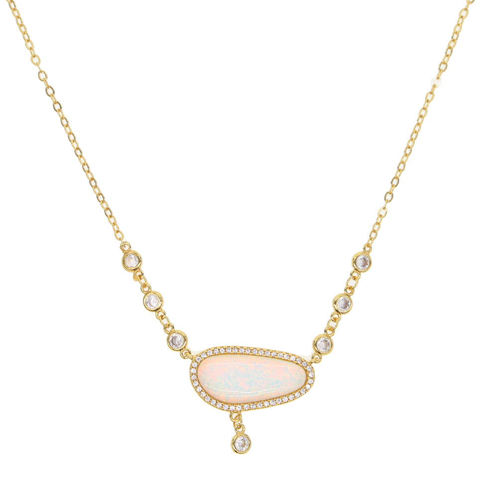 fashion jewelry High quality big white fire opal gemstone european hot selling luxury vintage modern jewelry necklace for ladies gift