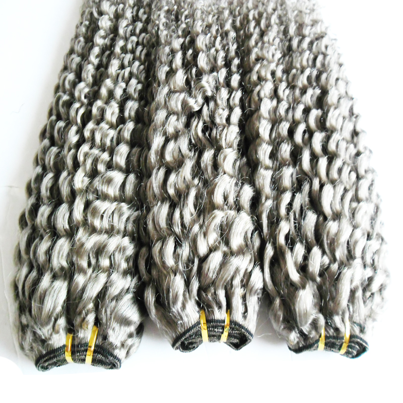 Grey Brazilian kinky curly Hair Weave Bundles 100% Human Hair Bundles 3pcs Natural Non Remy Hair Extensions 3 Bundles Can Buy