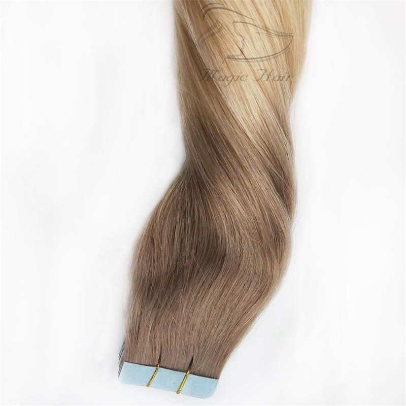 Human Virgin Hair Extensions PU Tape Remy Full Head Balayage Color #6/613 Skin Weft Vrigin Hair 50g 20PCS Hair Extensions