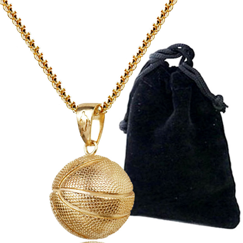 Basketball Pendant Necklace Gold Stainless Steel Chain Necklace Women Men Sport Hip Hop Jewelry Basketball Football Lovers Gift