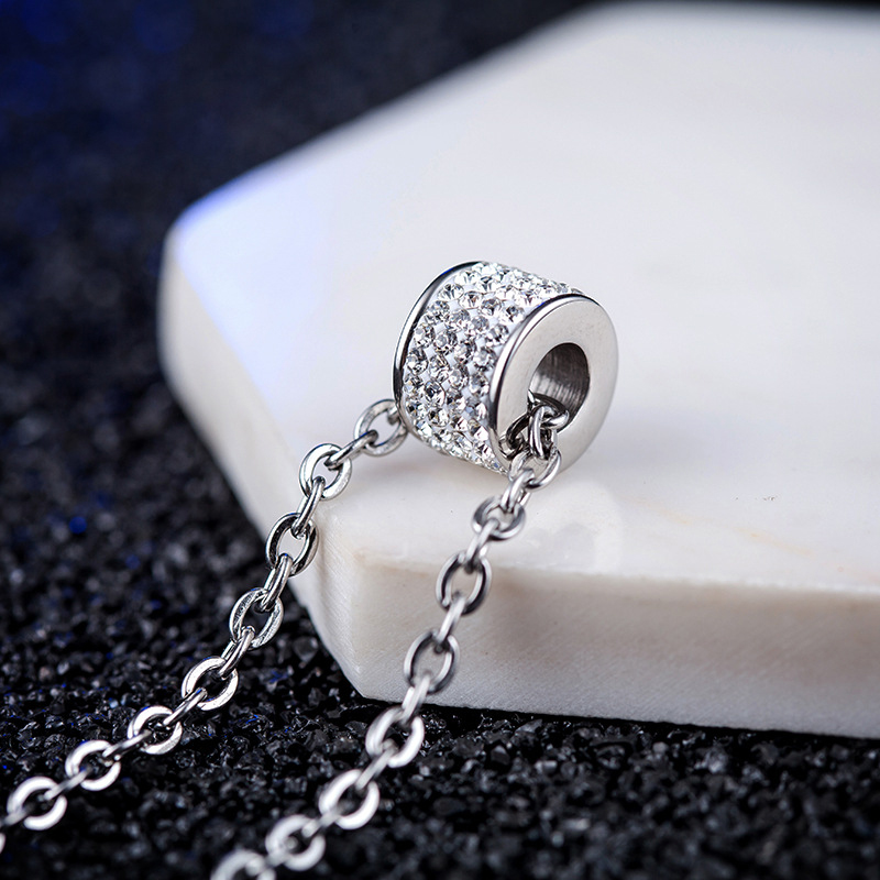 Round Lucky Pendant Necklace Full Cubic Zirconia Setting Transfer Beads 316L Stainless Steel Women Men's Jewelry