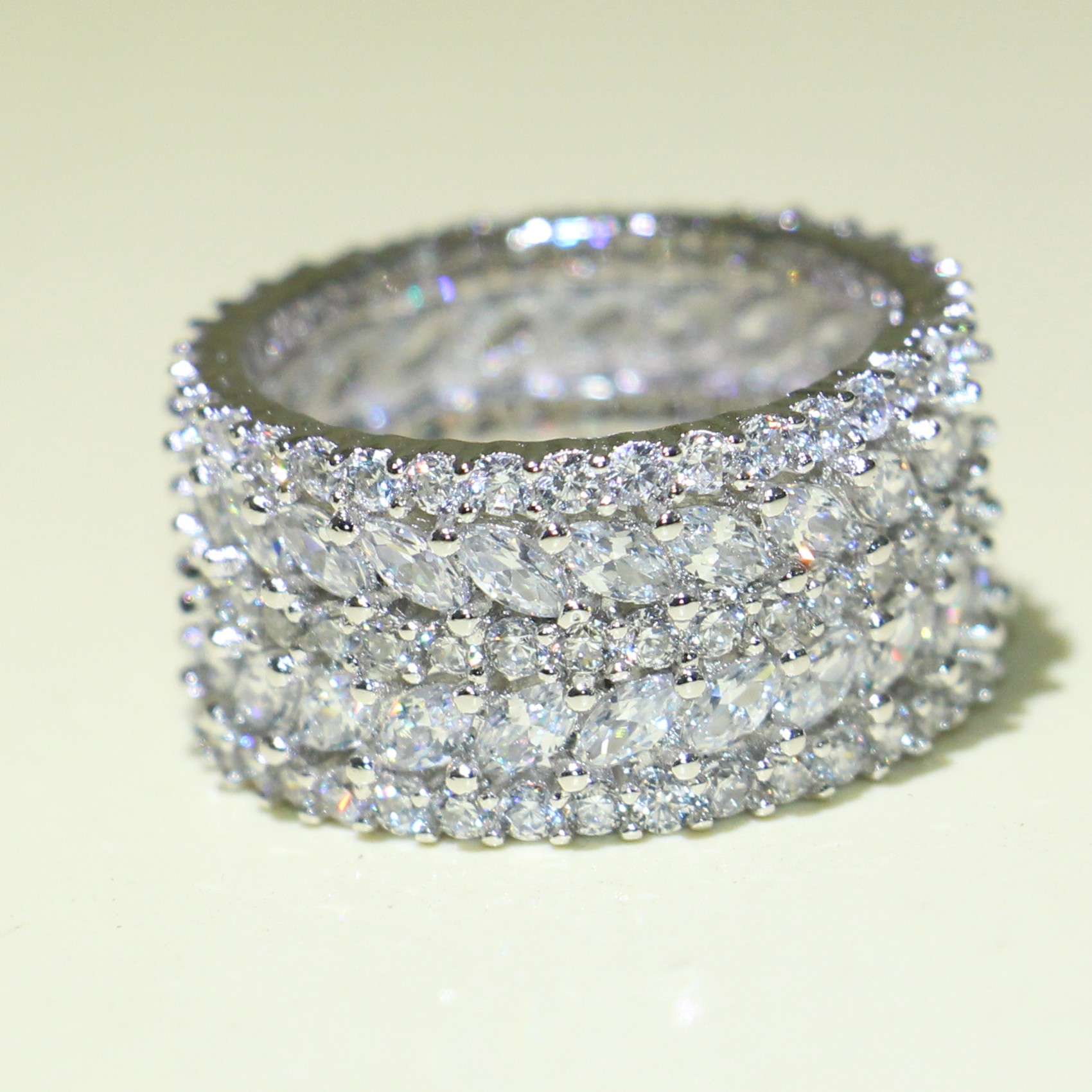 Sterg Sier Marquise CZ 5 Rows Wedding Rings for Women