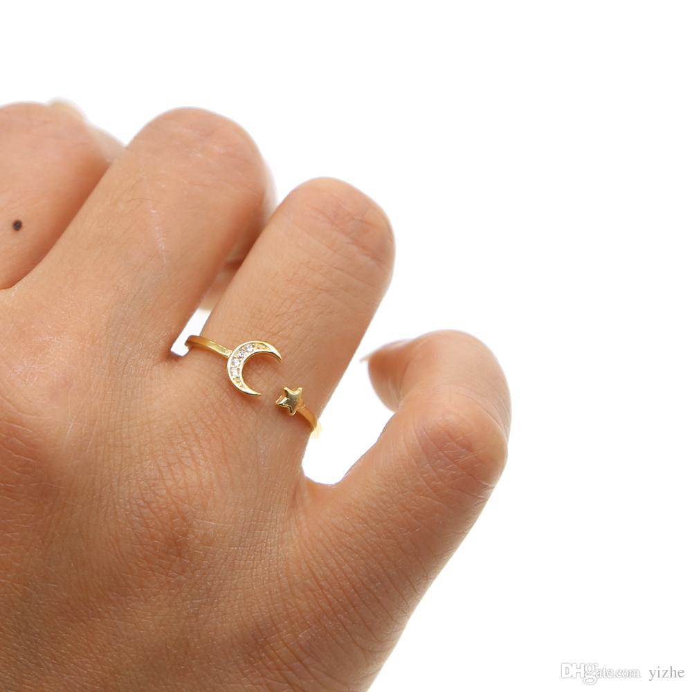 open adjusted rings moon star dainty 925 sterling silver Christmas gift girl women moon star ring 925