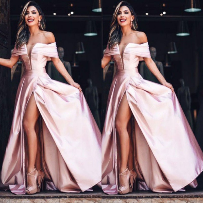 A-Line Off-the-Shoulder Prom Dresses Sexy Sweep Train Pink Satin High Split Sleeveless 2018 Prom Dress Elegant Evening Dress Party Gown, Dark green
A-Line Off-the-Shoulder Prom Dresses Sexy Sweep Train Pink Satin High Split Sleeveless 2018 Prom Dress Elegant Evening Dress Party Gown, Dark green