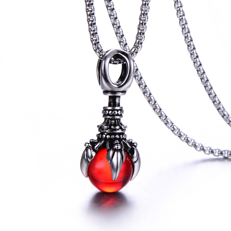 Stylish Men's 316L Stainless Steel Pendant Necklace with King Kong Dragon Claw Motif & Clear Glass Beads