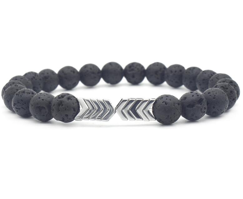 Black 8MM Volcanic Stone Hematite Beaded Strands Bracelets Wholesale Magnetic Energy Lava Rock Beads Bracelet Mix