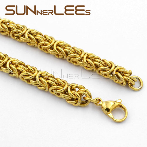 Fashion Jewelry Stainless Steel Necklace 5mm 7mm 9mm Gold Color Byzantine Link Chain For Mens Womens SC11 N