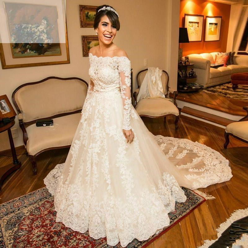 Bateau Neck Vintage Wedding Dresses with Long Sleeves Beaded Lace Applique Bridal Gowns See Through Buttons Back A Line Dress, Champagne
Bateau Neck Vintage Wedding Dresses with Long Sleeves Beaded Lace Applique Bridal Gowns See Through Buttons Back A Line Dress, Champagne