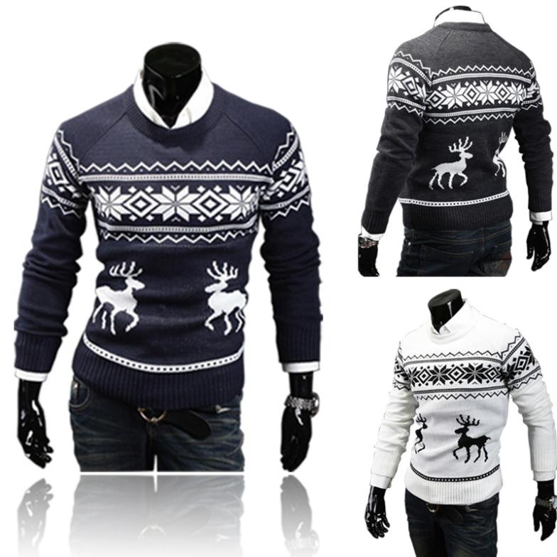Fashion Stylish Men Round Neck Slim Sweater Xmas Coats Reindeer Knitted Jumper