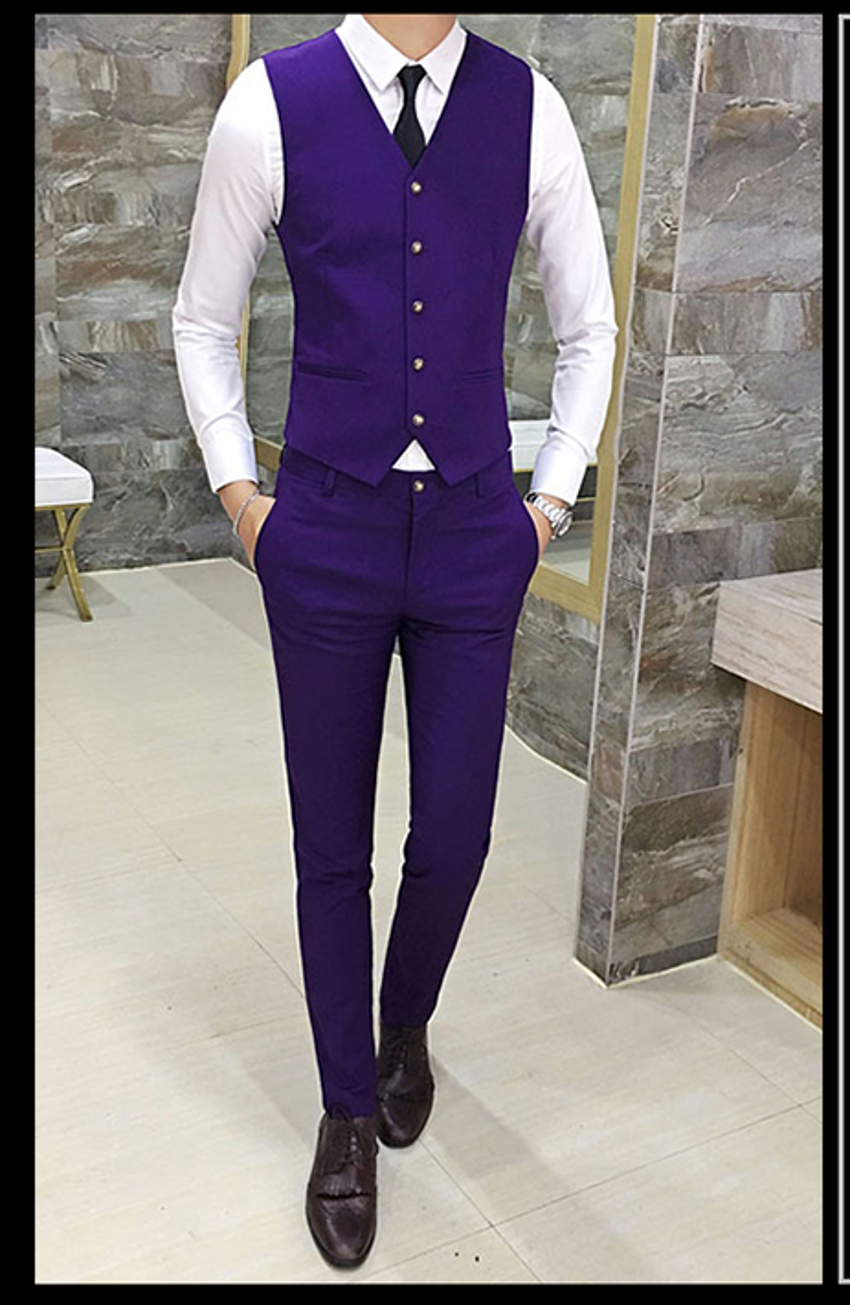Purple Men Wedding Tuxedos Notch Lapel Center Vent Groom Tuxedos Excellent Men Dinner Prom Blazer 3 Piece Suit(Jacket+Pants+Tie+Vest) 779