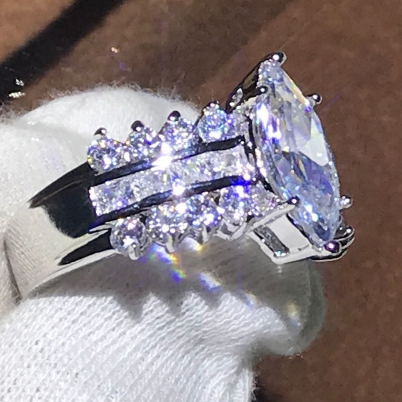 Size 6-10 Hot Luxury Jewelry 925 Sterling Silver Marquise White Topaz Stunning Diamond Female Party Women Wedding Band Ring For Lovers' Gift