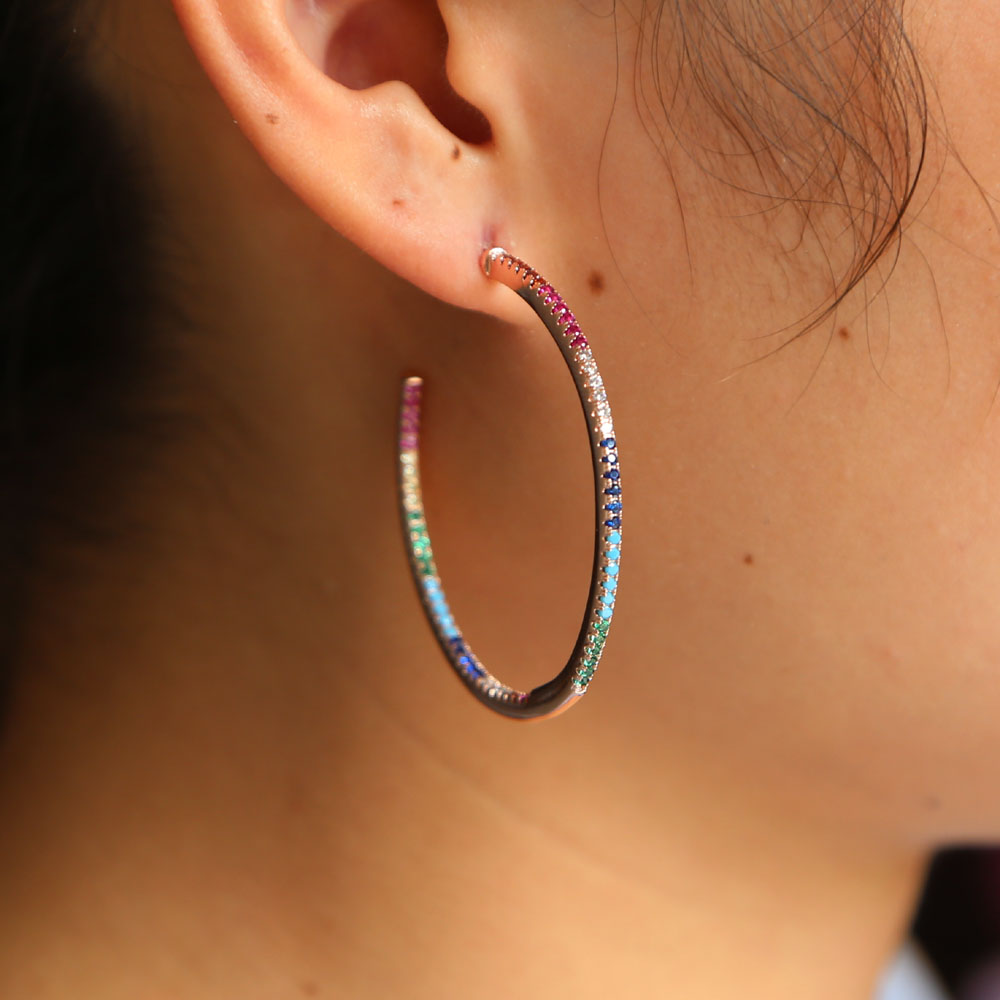 Rose Gold Colorful Hoop Earrings: Chic 2024 Fashion CZ Circle Hoops