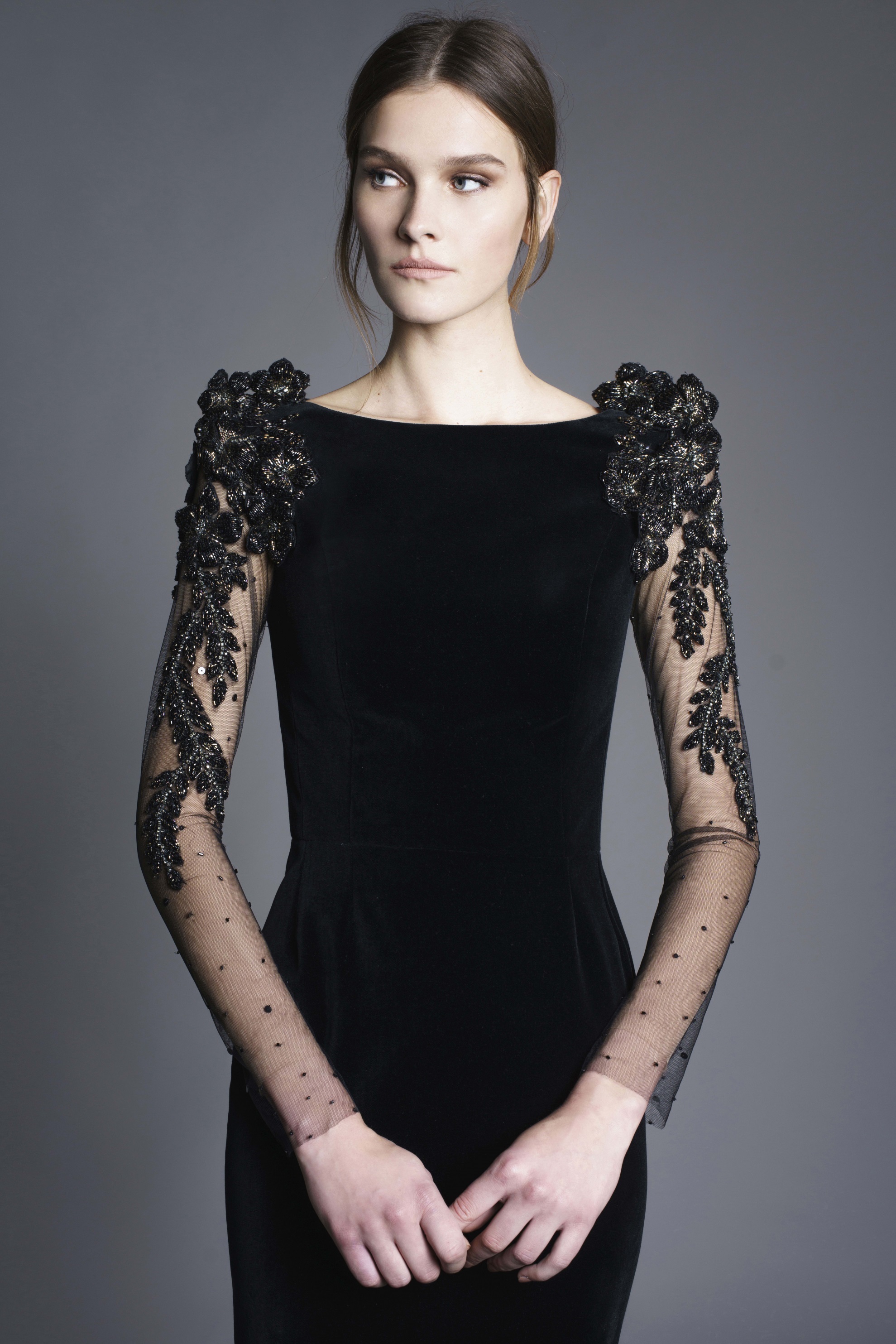 Chana Marelus Black Cockatail Dresses Long Sleeve Slim Fit 3D Floral Appliques Beaded Elegant Prom Dress Evening Wear Knee Length Formal