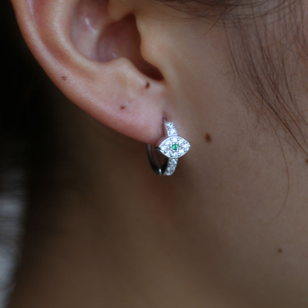 lucky girl evil eye hoop earring elegance 925 sterling silver fine earring hoops huggie cz hoop minimal Trendy modern jewelry
