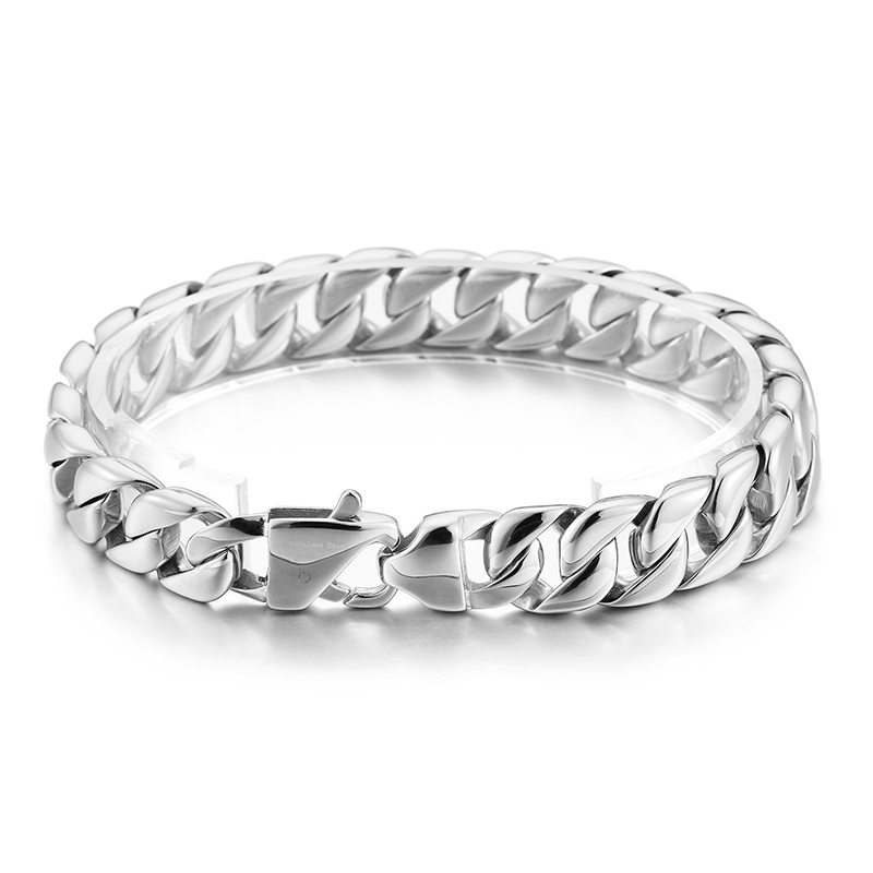 23cm 9 inch 12mm GoldPlated Chain Bracelet Fashion Stainless Steel Cuban curb Link Chain Bangle Women Mens Jewlery
