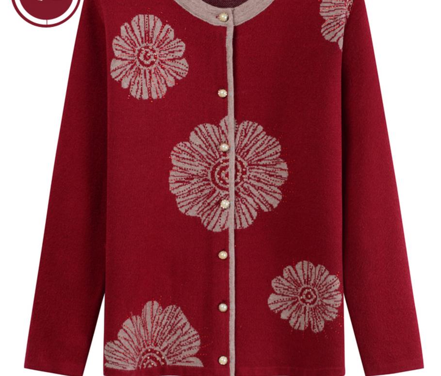 Spring coat cardigan middle-aged and old women round collar sweater, Wine red
Spring coat cardigan middle-aged and old women round collar sweater, Wine red