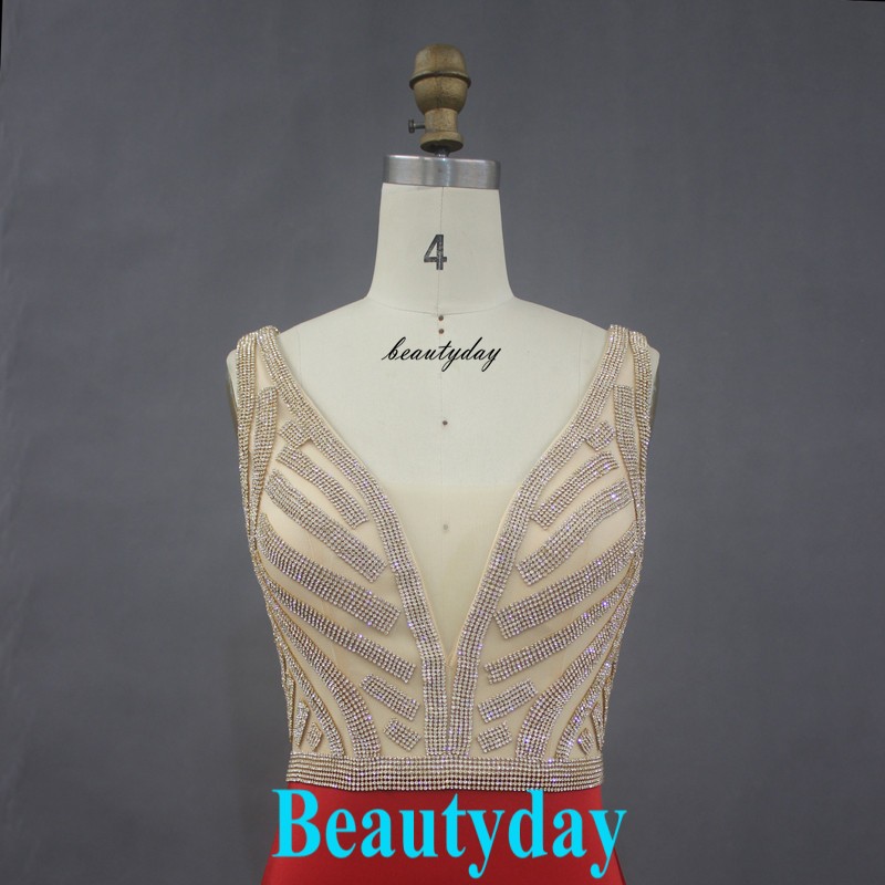 Red Prom Dresses 2019 New Middle East Formal Evening Dress Bridesmaid Party Pageant Gowns Plus Size Real Image Crystals Mermaid