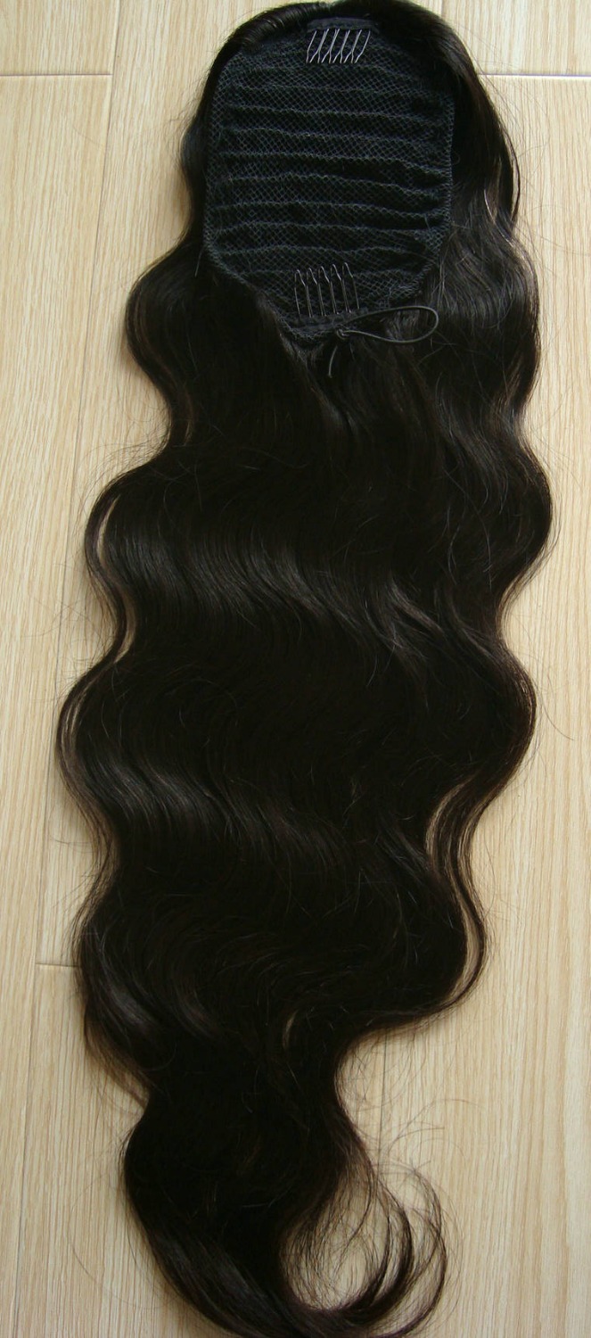 Natural curly body wave ponytail hairpiece Elastic band drawstring wet wavy human hair ponytail extension naturla wavy hairstyle140g