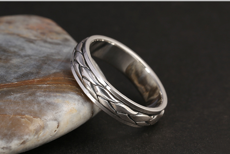Brand new 925 sterling silver vintage jewelry American & European style braid shape rotational designer mens band ring free shipping