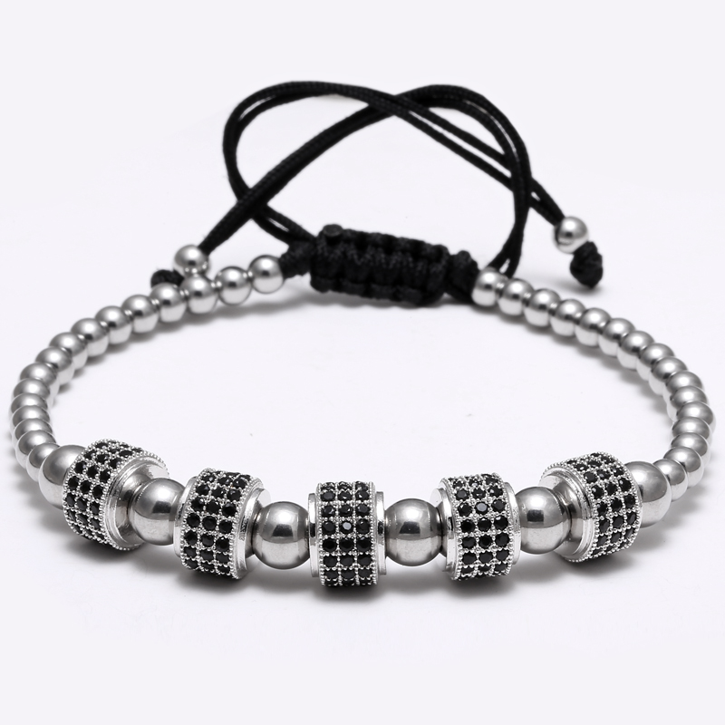 Zirconia Stoppers Bracelets 4mm beads color & 8mm Micro inlay zircon Braided Macrame For Men Women