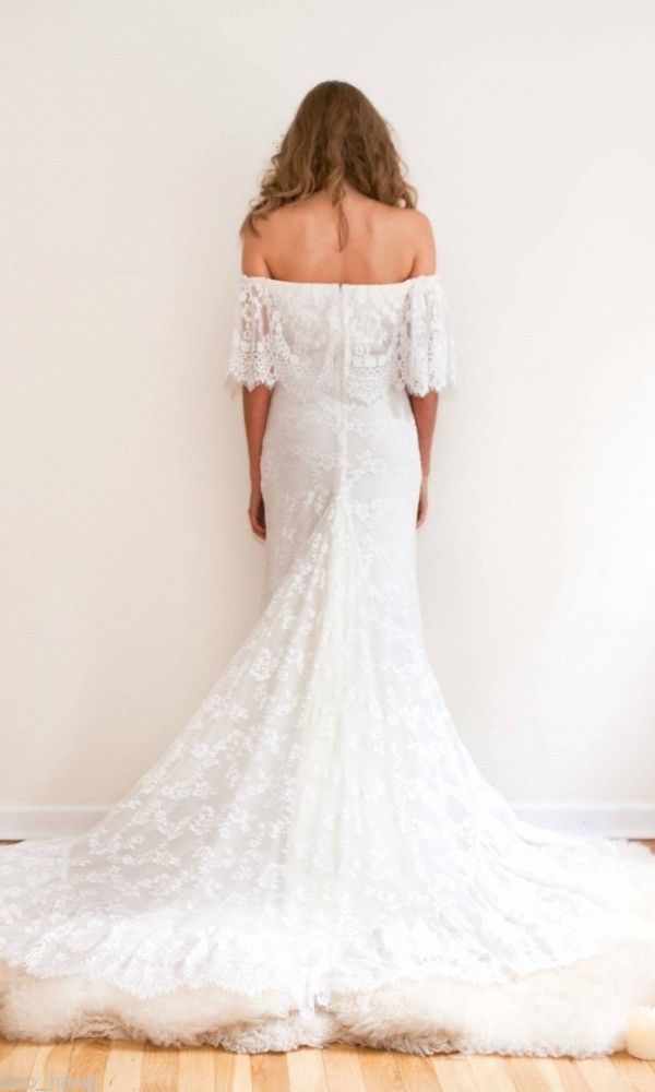 Beach Off Shoulder Summer Country Lace Mermaid Dresses Bohemian Court Train Backless Wedding Bridal Gowns Vestidos De Noiva
