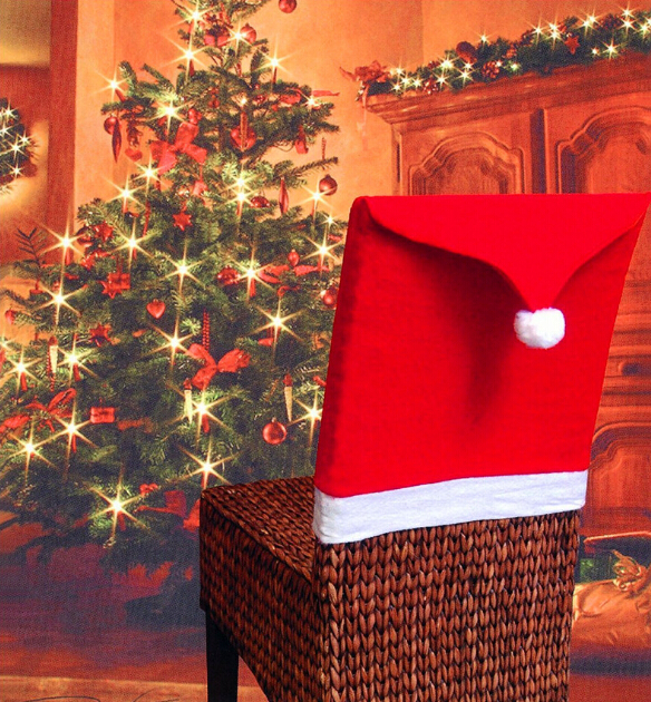Santa Claus Hat Chair Covers Christmas Chair Back Cover Xmas Decoration for Wedding