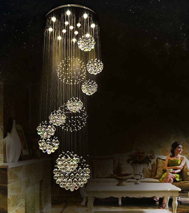 LED Modern Crystal Chandelier Lighting Rain Drop Large Stair Light Fixture with 11 Crystals Sphere Ceiling Lamp 13 GU10 Bulb s