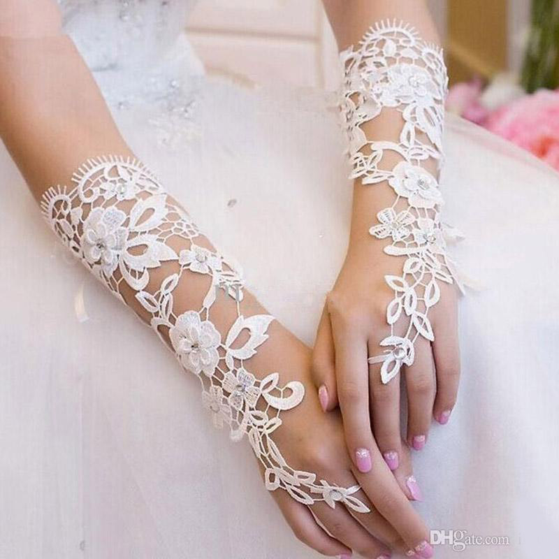 Fashion Lace Bridal Gloves White Long Fingerless Elegant Wedding Accessories Party Gloves Cheap Bridal Lace Glove