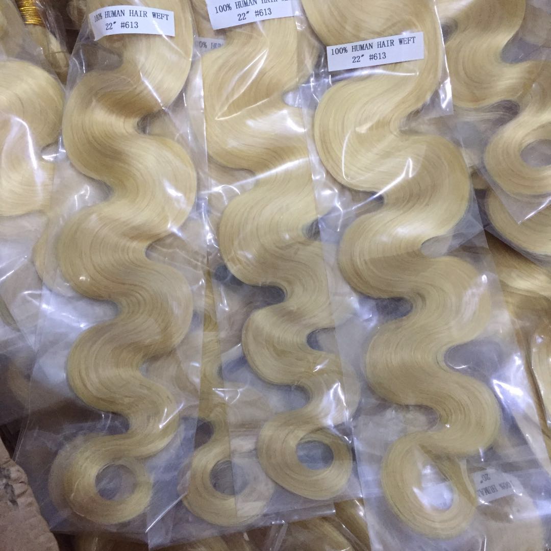 Big Stock#613 Bleached Blonde Hair Weaves Brazilian Body Wave Human Hair Wefts Remy Hair Bundles 100gram Per Piece