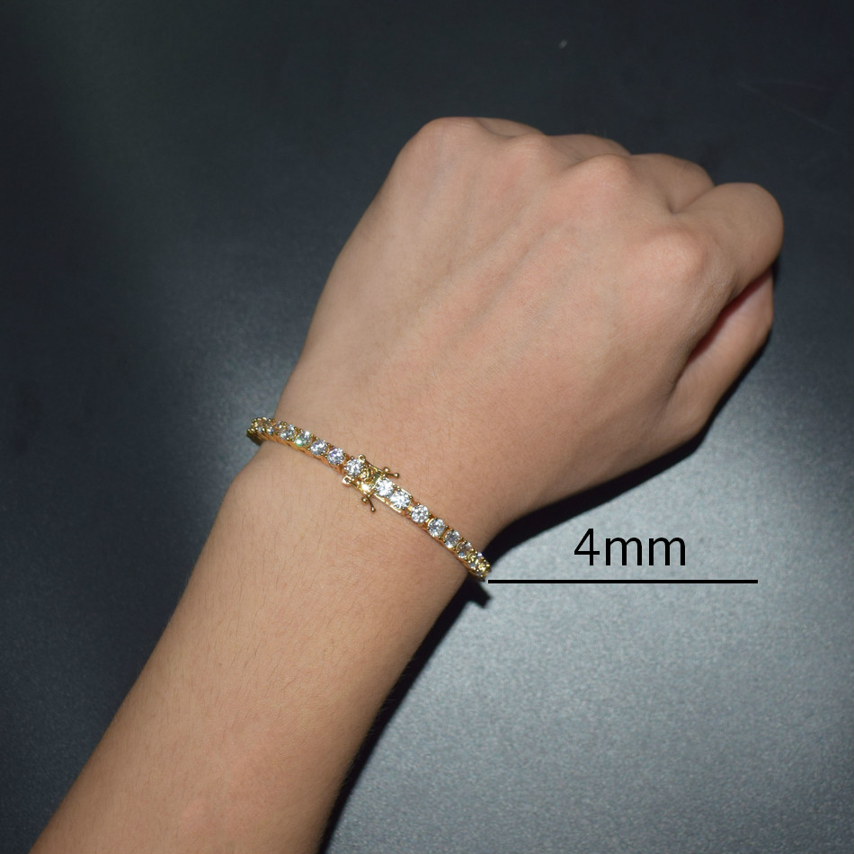 New Men039s Tennis Bracelet Rock Street Hip Hop Jewelry Women039s Gold Bracelet Ice Out CZ Stone Three Colors Drop
