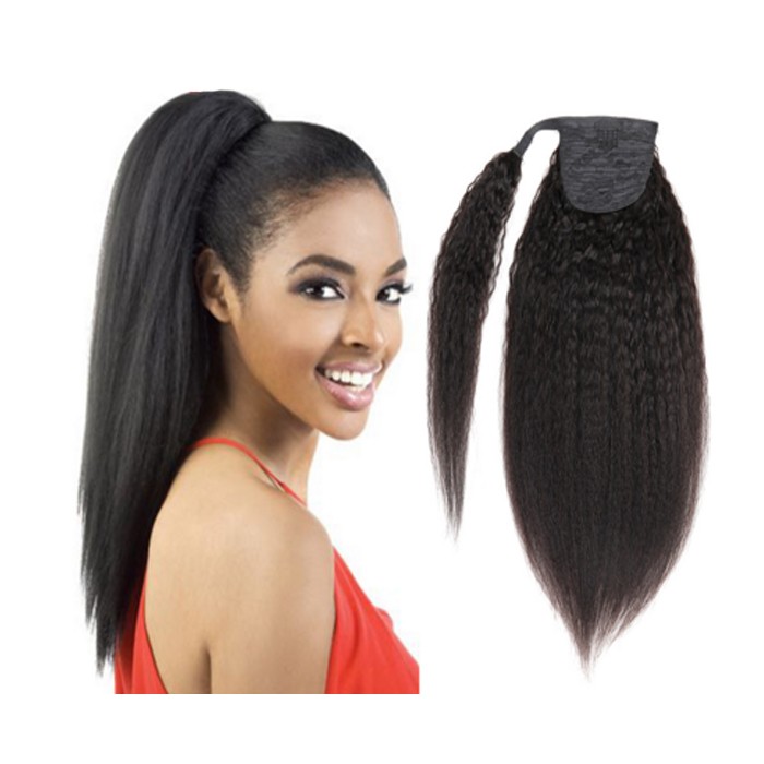kinky straight Ponytail Human Hair extension For Black Women,Italian Yaki Straight Virgin Brazilian Hair 120g ponytail hairpiece