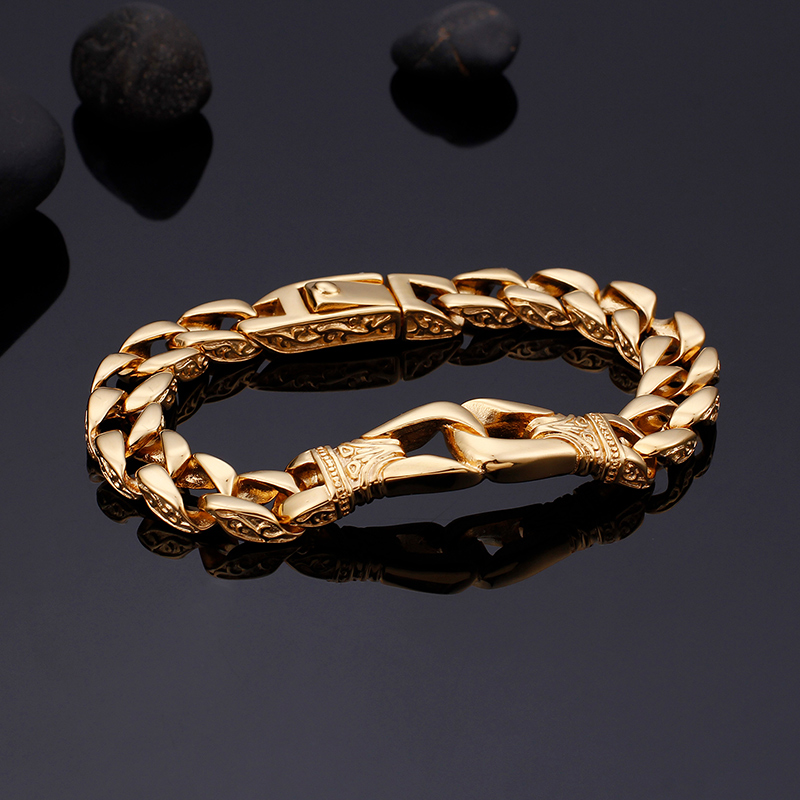 Gothic Colorful Men's Bracelet Folk Custom 316L Stainless Steel 18K Gold Plating Thick Heavy Hip Hop Rock Bangle Jewelry