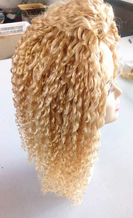 Brazilian Human Virgin Remy Blonde Hair Kinky Curly Hair Weft Soft Double Drawn Hair Extensions Unprocessed Color